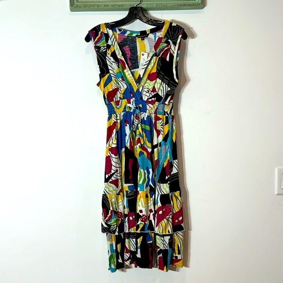 Chaudry KC Anthro multi color art to wear print tier ruffle skirt midi dress new - Picture 1 of 7